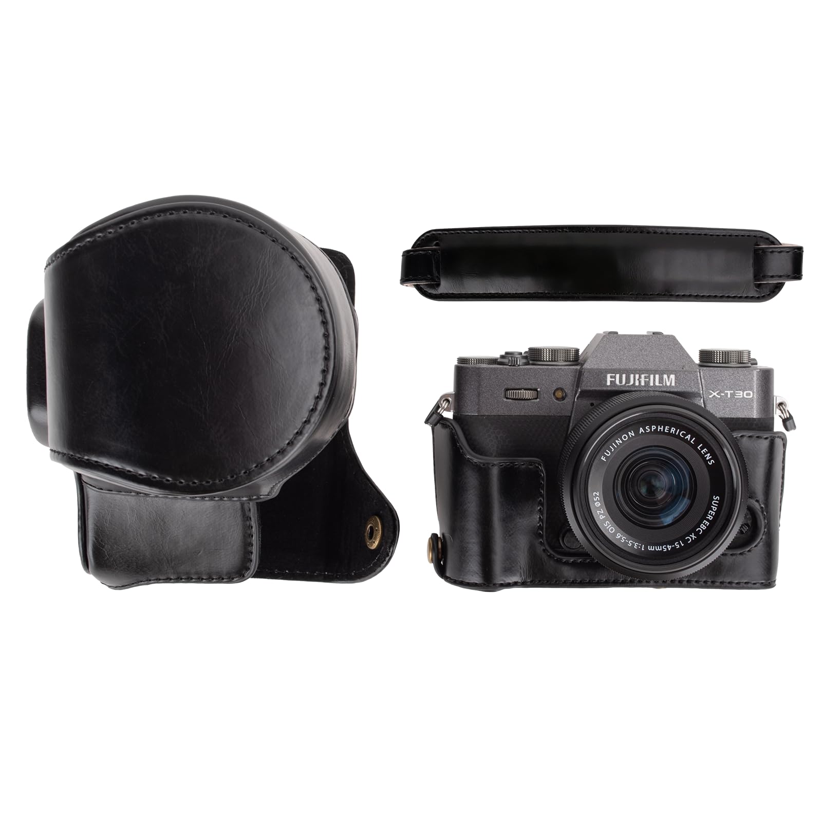 kinokoo Custodia per Fujifilm XT10 T20 XT30 XT30 II XT30 III, custodia protettiva in pelle PU Fuji X-T30 III X-T30 II X-T30 X-T20 X-T10 con obiettivo 16-50 mm e 18-55 mm - con tracolla - Caffè