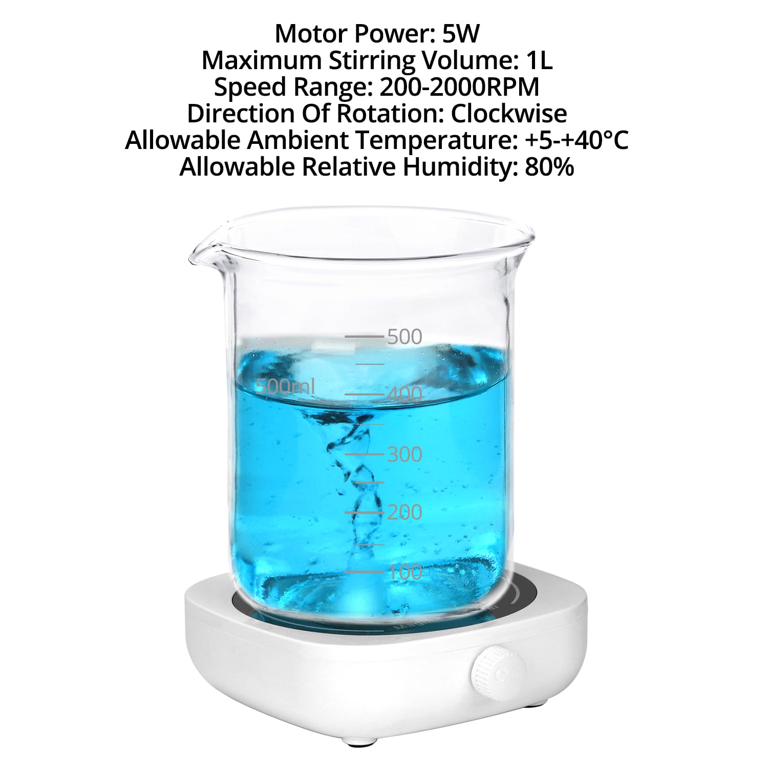 QWORK® USB-betriebener Magnetrührer, mit einstellbarer Geschwindigkeit von 2000 U/min, 1000 ml Fassungsvermögen, ideal für Labor und Heimbrauen