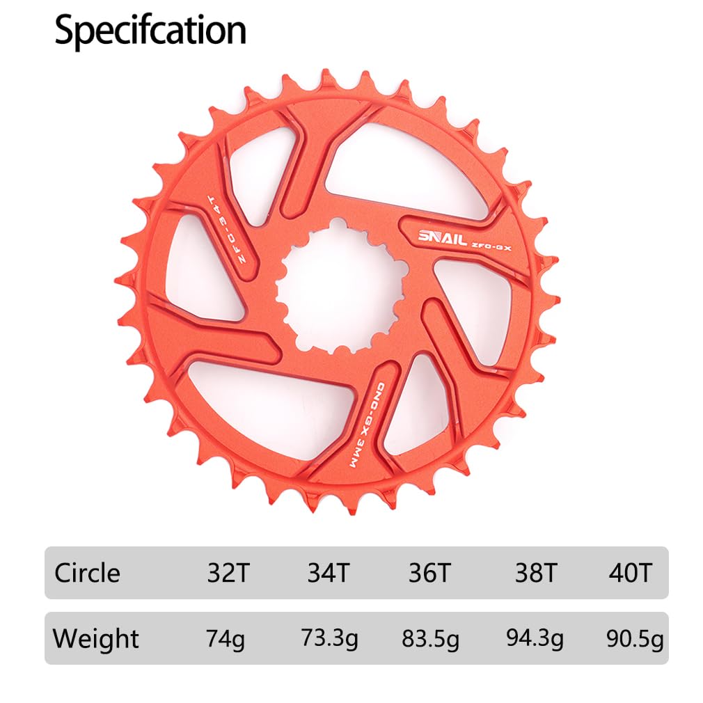 CYSKY Plateau Direct Mount 32/34/36/38/40 Dents, Déport 3mm, Plateau étroit Large, CNC 7075, Plateau de vélo pour pédalier SRAM GXP Interface
