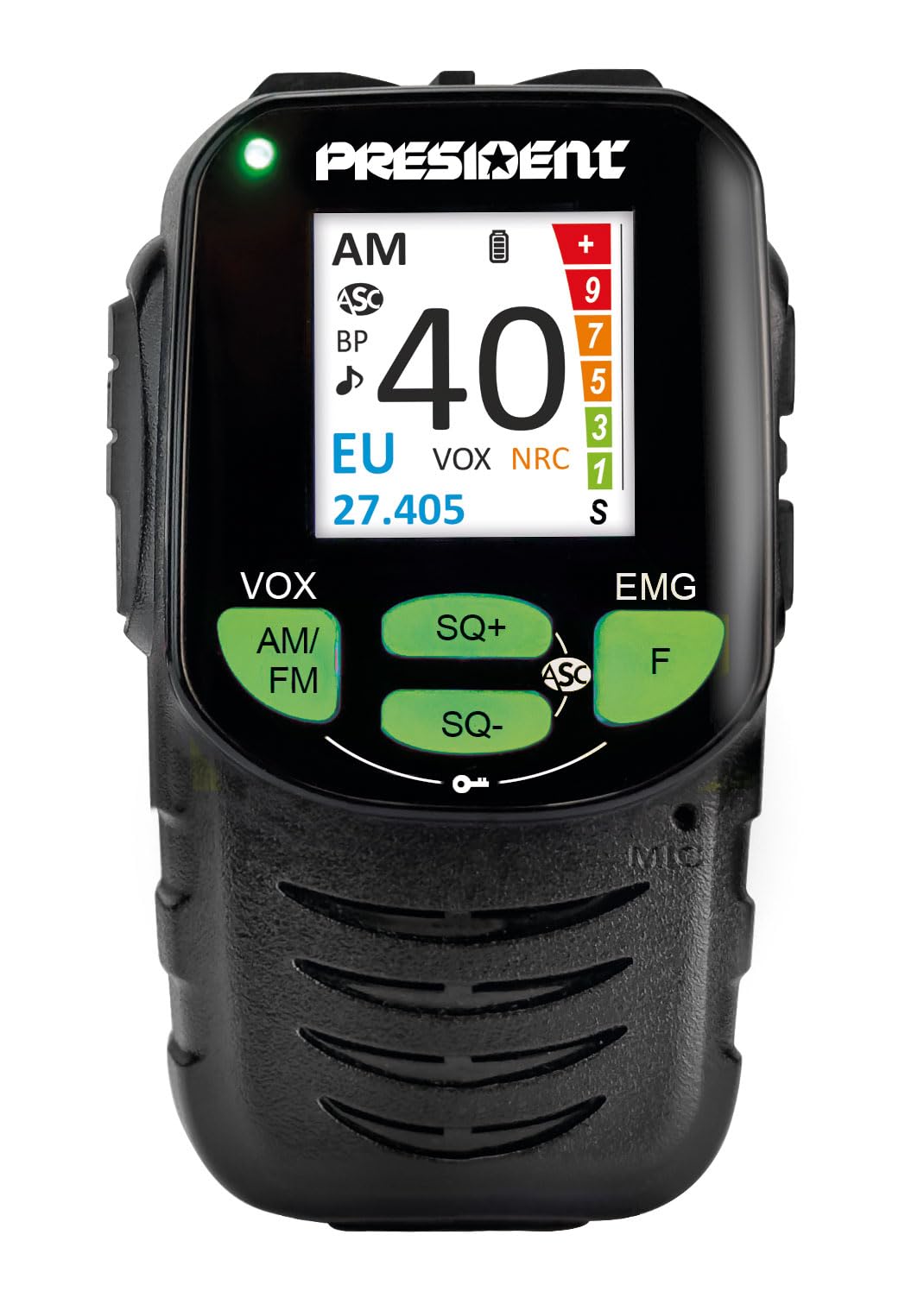 President William II ASC Radio CB Multistandard – Design Black Box con Comandi e Display su Microfono, 40 Canali AM/FM, 12V, Funzione VOX e Filtri ANL/NB – Compatta per Auto e Camion
