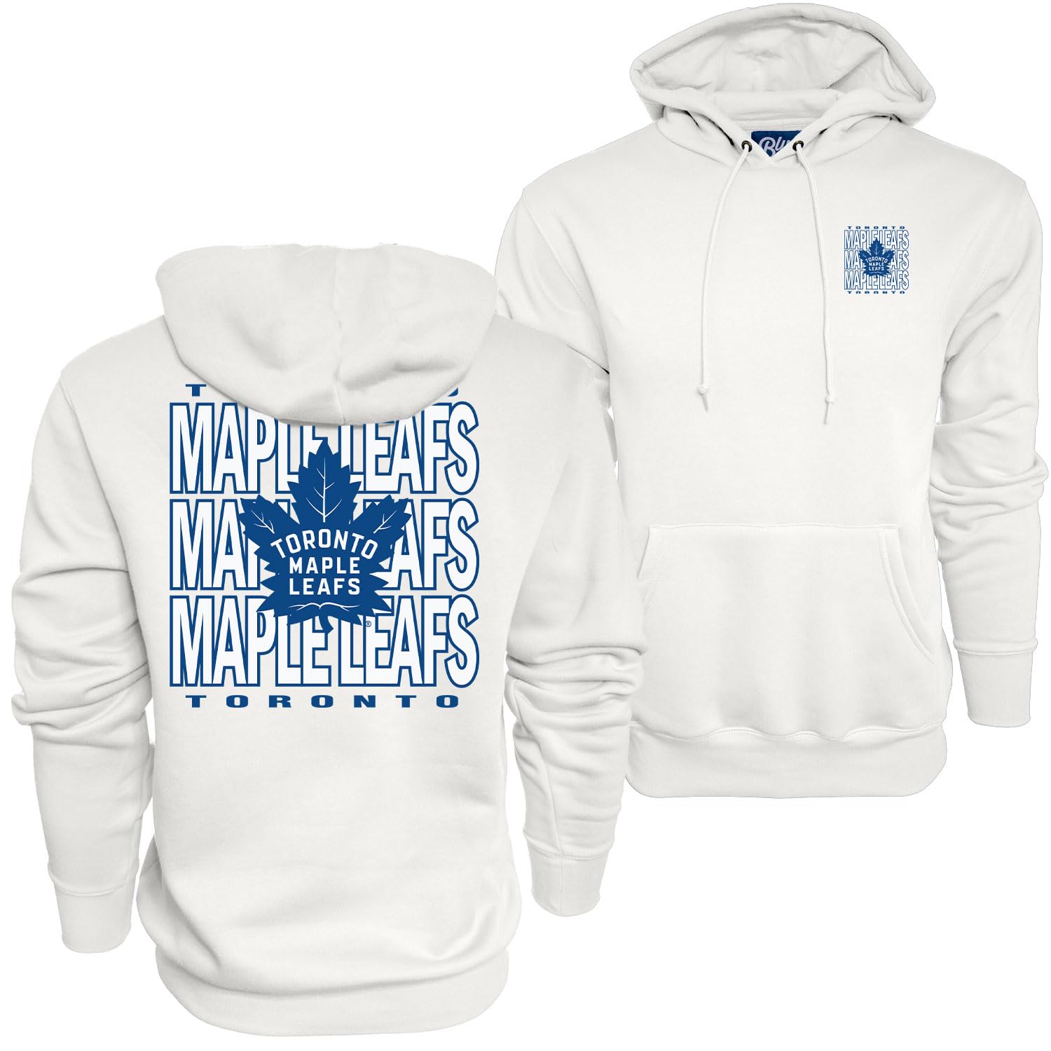 Blue 84 NHL Officially Licensed Hooded Sweatshirt Front/Back Curl White