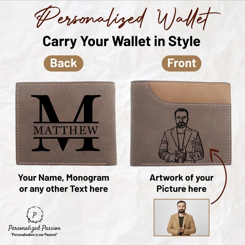 Personalized Passion Wallets for Men with Name & Photo - Luxurious & Durable PU Leather - Customized Engraved Bi-Fold Men's Wallets for Dad, Husband, Boyfriend, Brother, Son - Design 2 - Black2