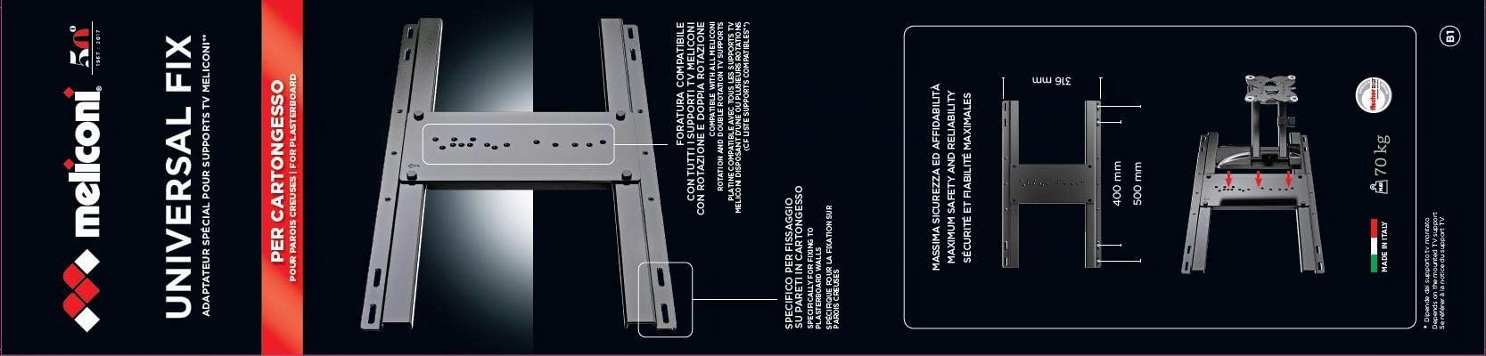 Meliconi Universal Fix Kit per Fissaggio TV su Pareti in Cartongesso, grigio