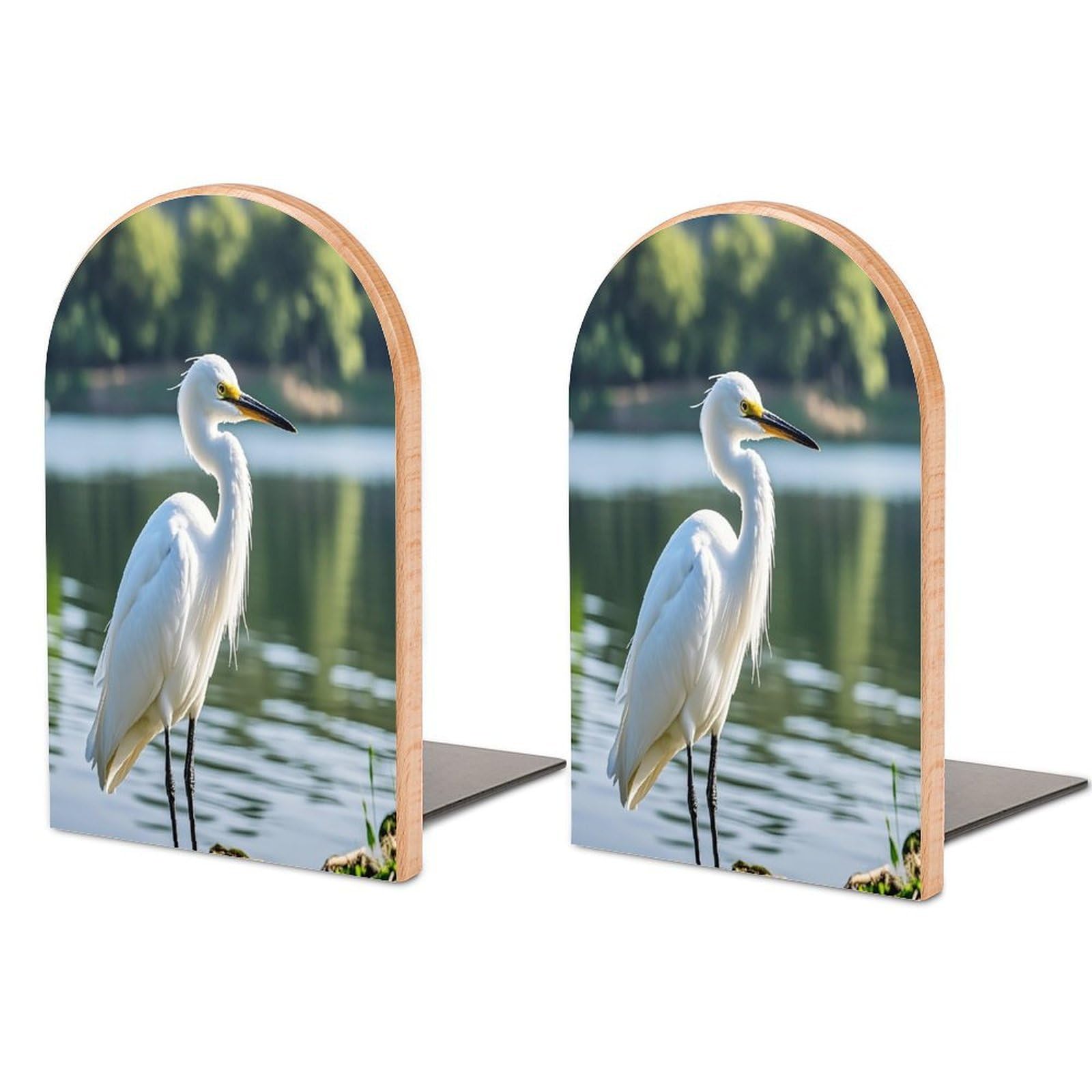 Heron Bookends 1 Pair Heavy Duty Book Ends for Shelves Non-Skid Bookend Supports Wooden Book Holders with Metal Base Desk Organizers Books Storage to Hold Books