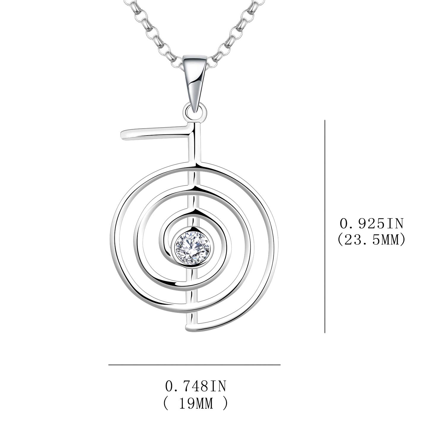 JO WISDOM Collar Reiki Cho Ku Rei Plata de ley 925,Colgante Curación Energía Yoga Power con AAA circonita