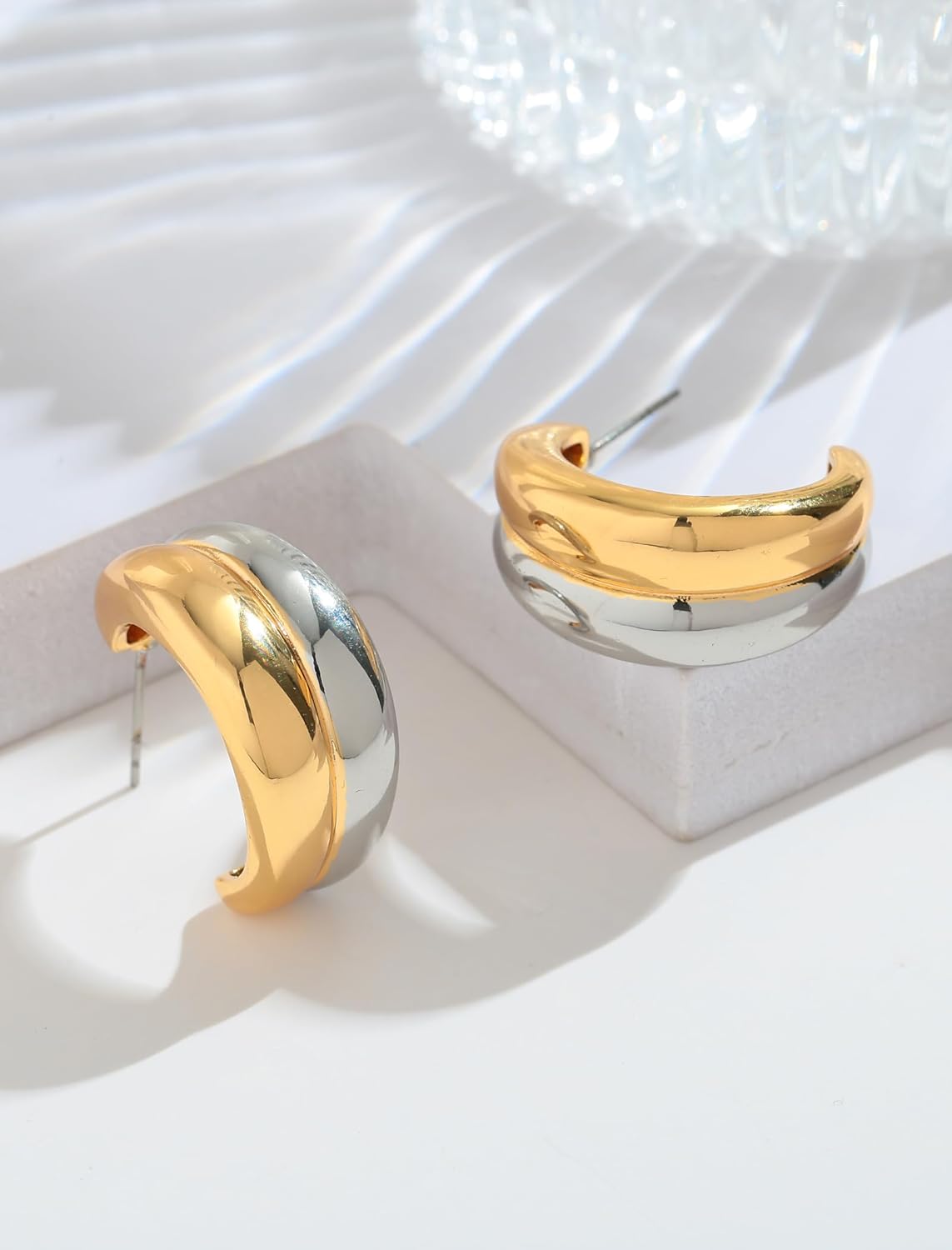 Two Tone Earrings for Women, Heart Geometric Dangle Earrings Gold and Silver Drop Hoop Earring for Everyday Jewelry - Image 6