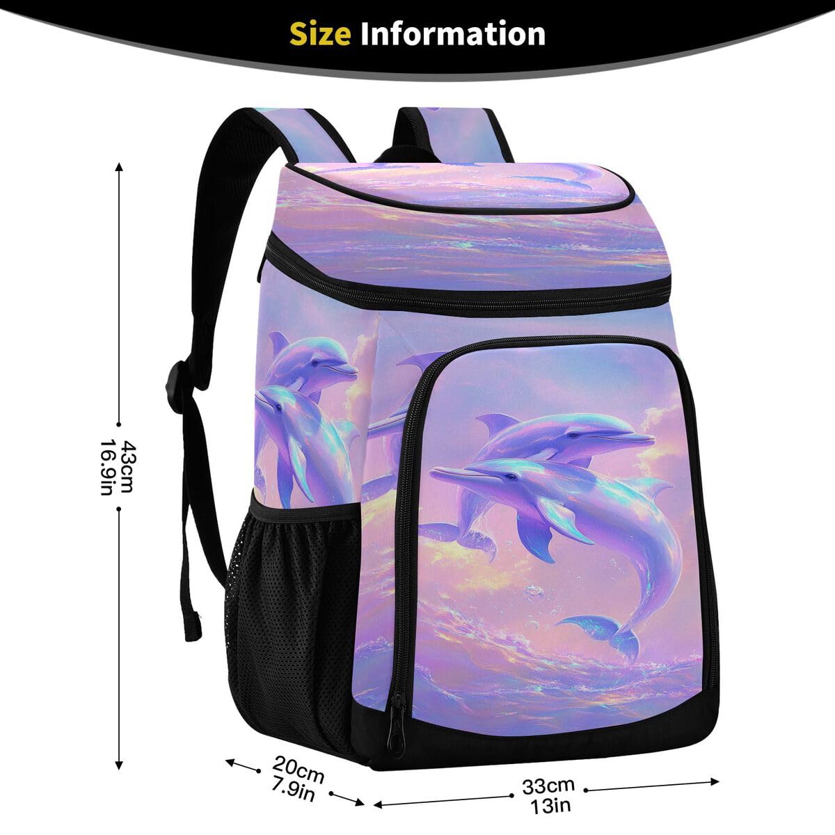 Dolphin Ocean Bubbles Purple Cooler Backpack Leakproof Insulated Lunch Cooler Bag 30 Cans Camping Backpacks for Men Women