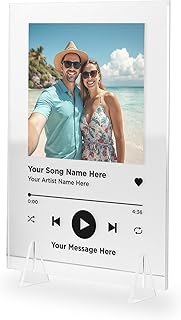 Personalised Music Plaque with Photo & Stand - Custom Song, Artist & Message - Clear Acrylic Music Gift A6 (104mm x 148mm) - Custom Photo Song Display Gift for Him Her Couples