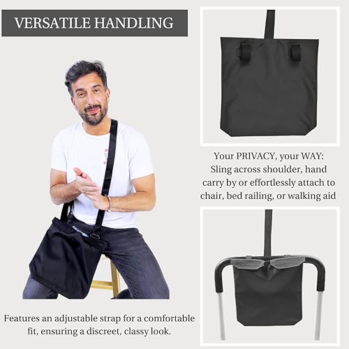 Miniatura 3 de Soporte de bolsa de drenaje de orina con cubierta de tubo de catéter y correa ajustable - negro