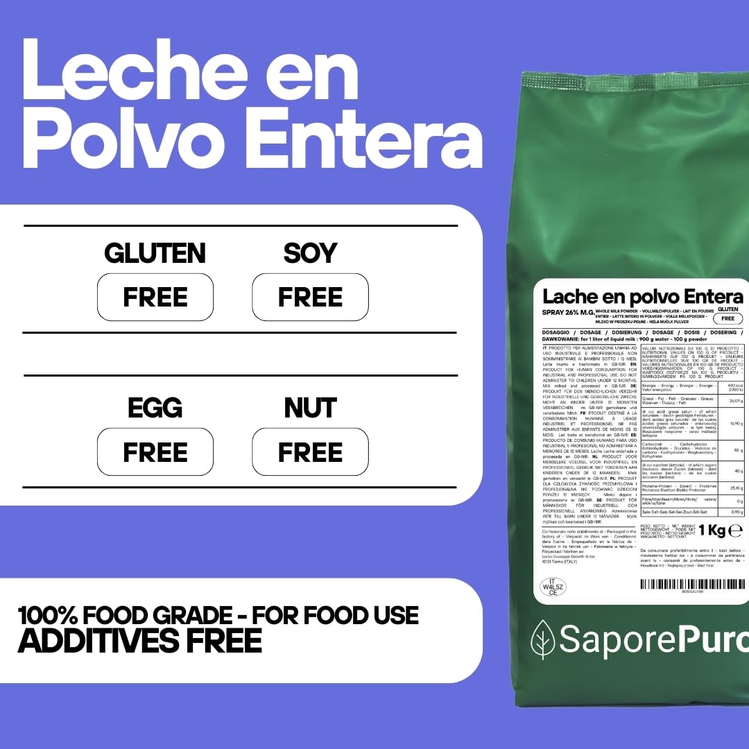 Saporepuro Leche en polvo entera 1 kg 26% grasa