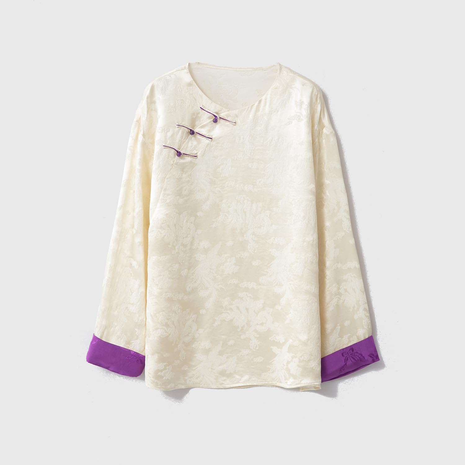Blusa Beige de Estilo Nacional Chino con Mangas enrolladas