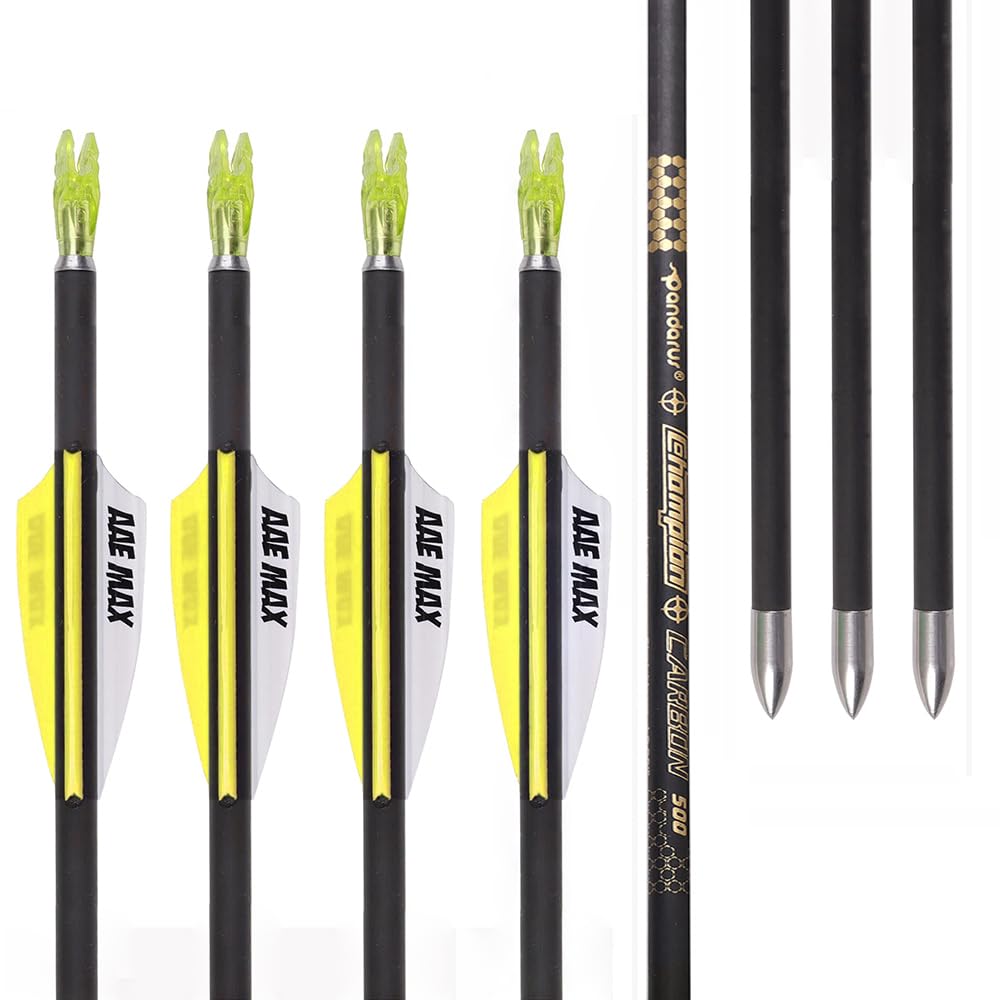 12 pz Flechas de Competición ID 4,2 mm Spine 300 400 500 600 700 800 900 1000 1100 1200 1300 1400 1500 Amarillo Blanco Ranuras de Aire Plumas Flecha, para Tiro con Arco