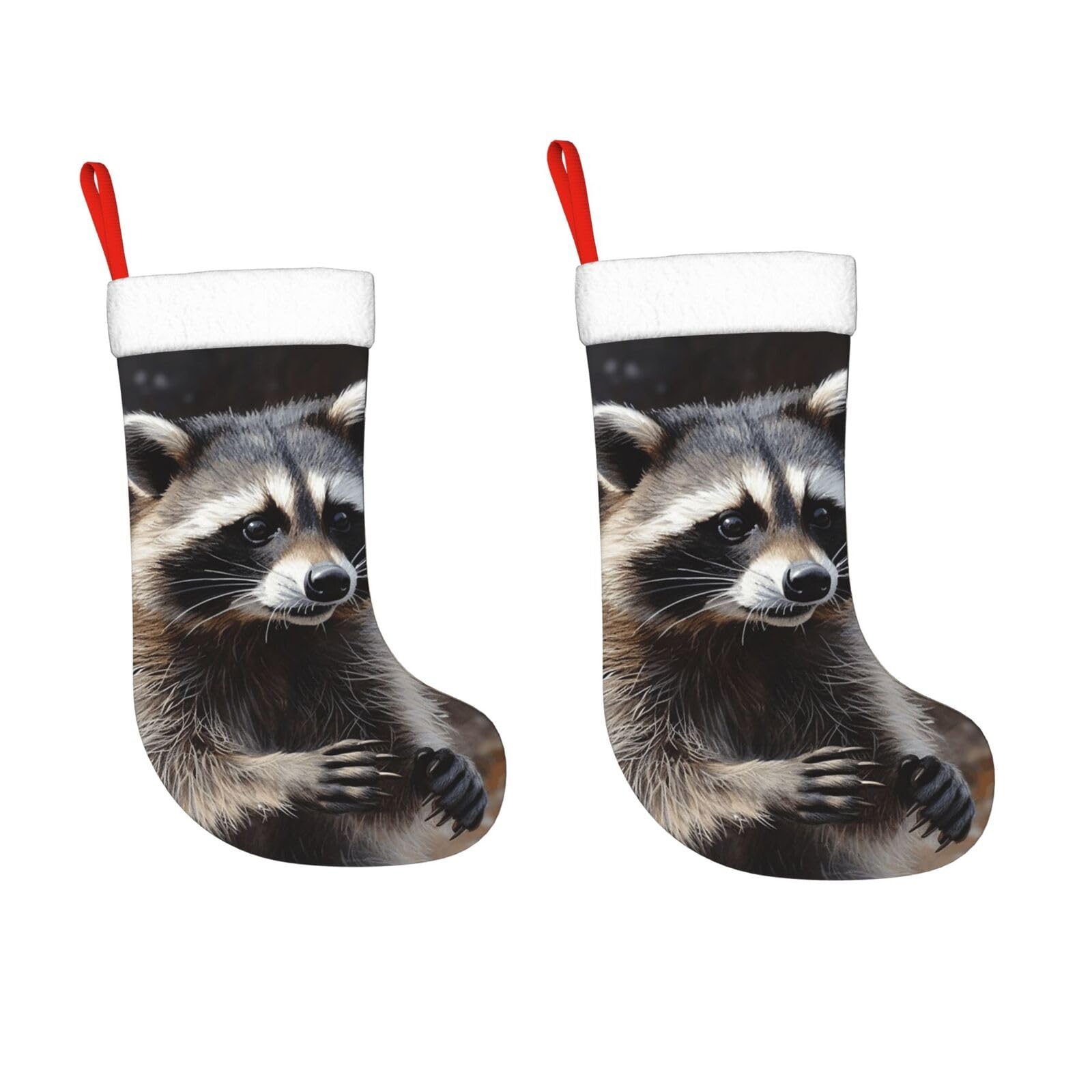 KLOPH 2 Pack 18 Inches Christmas Stockings Personalized Raccoon Xmas Stocking Hanging Decoration Fireplace Stocking for Holiday Xmas Tree Christmas Fireplace Decor Gifts