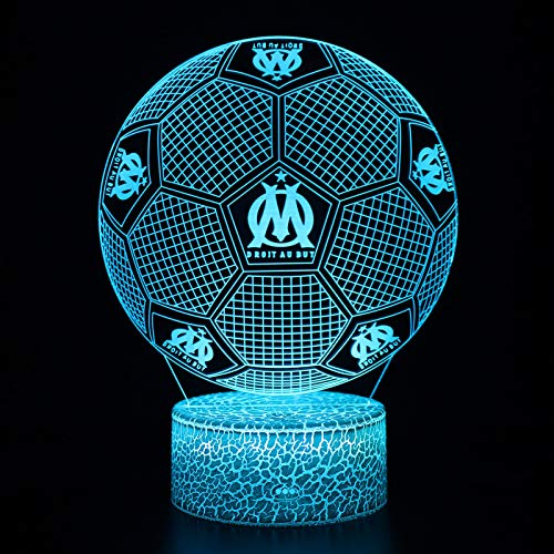 Deal Best football forme 3d illusion optique intelligent 7 couleurs led night light lampe de table avec câble d'alimentation usb olympique de marseille - Image 6