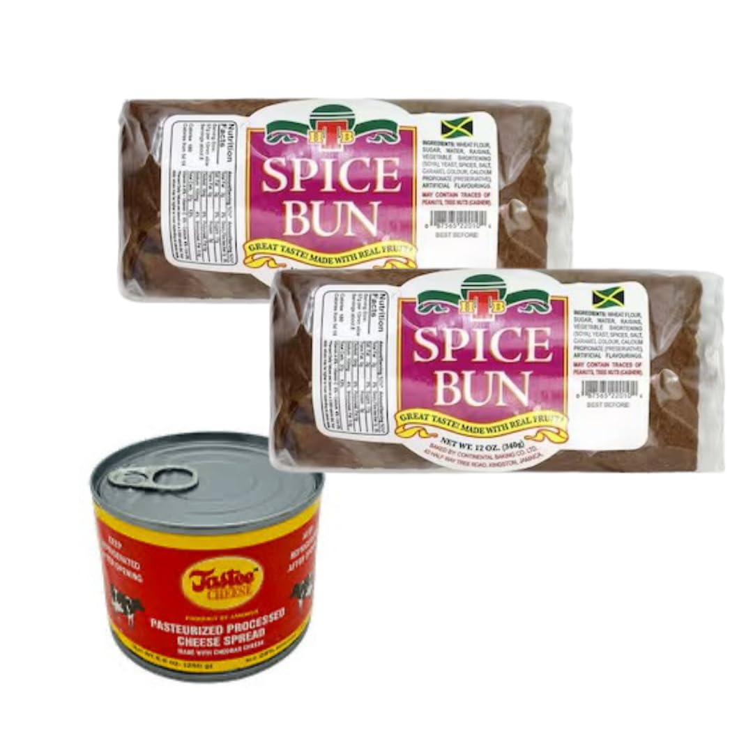 Jamaican Easter Bun with Yellow Cheese Taste Jamaican Cheese (2 Small packs 12oz with 1 small cheese 8.8 oz (2 pack)) WARNING: Before using the cheese, place in refrigerator as high temperatures during transportation can impact its texture!