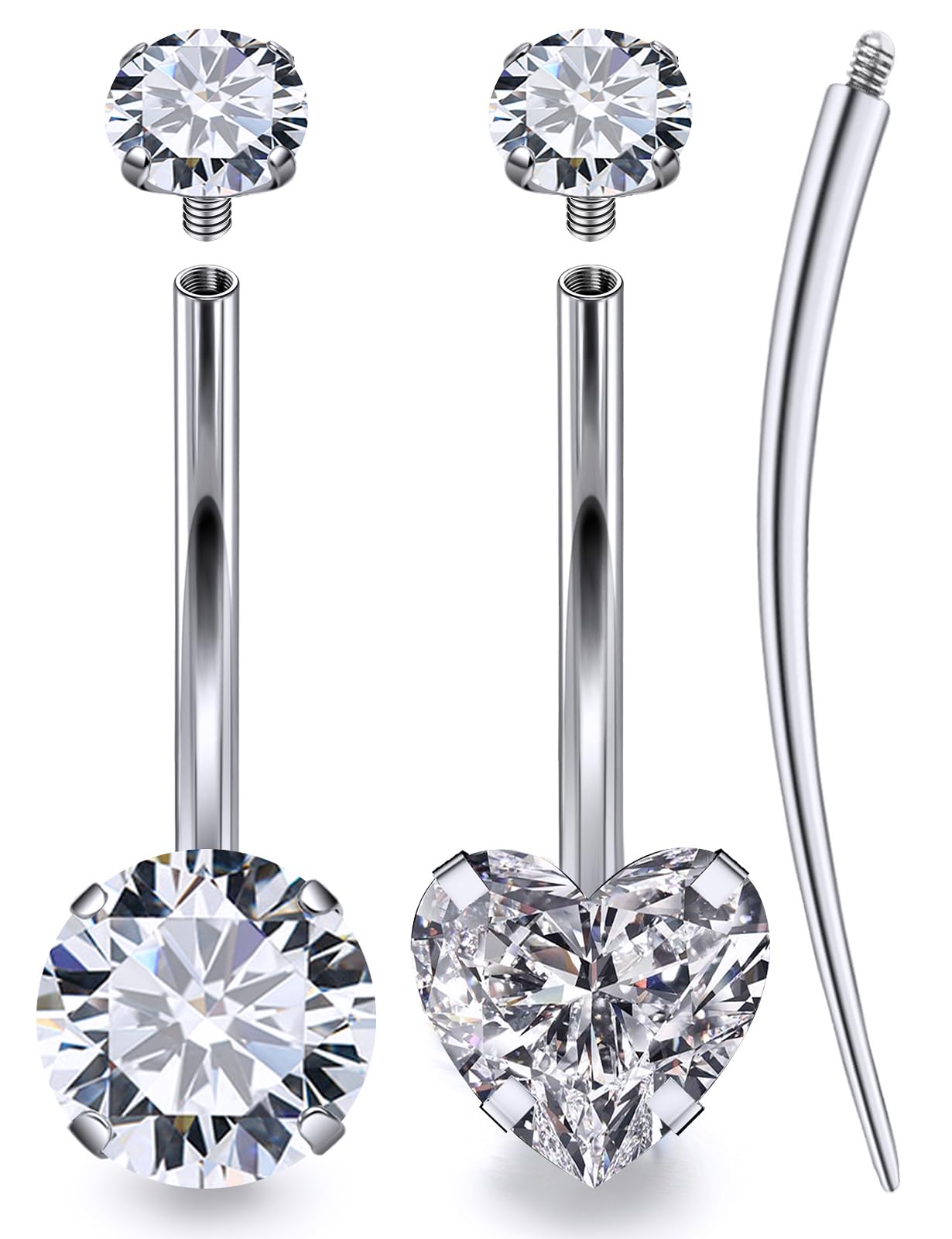 Oufksiyy Long and Extra Long Bar Belly Button Ring Internal Thread Hypoallergenic Surgical Stainless Steel 14mm 16mm 14 Gauge Navel Rings Cubic Zirconia Buuton Body Piercing Jewelry for Women Men