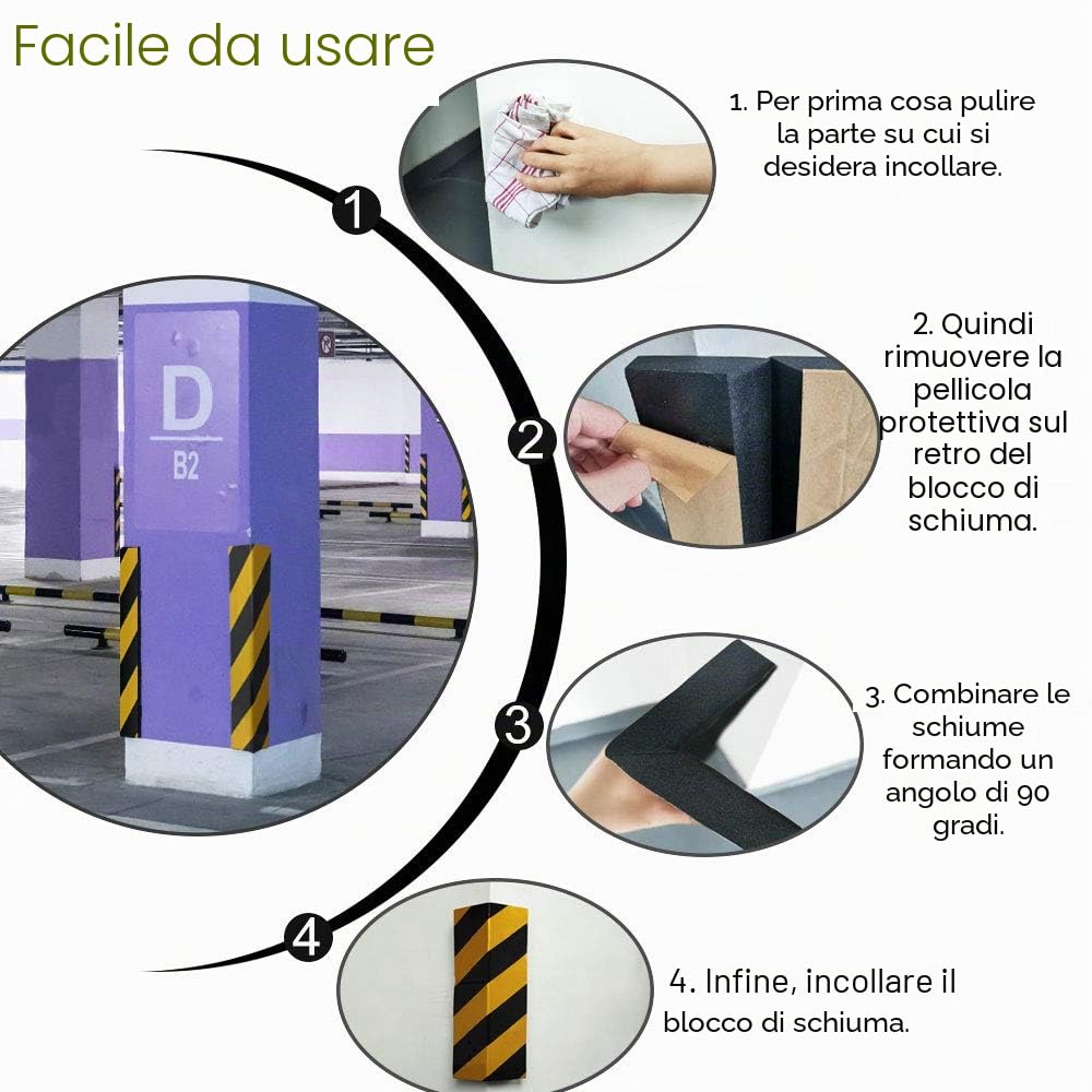 2 Pz Paraspigoli per Garage Paracolpi Flessibile Adesivi Antiurto 40x15x2 cm Protezioni per Paraurti in Schiuma Garage Paraspigoli Muro per l'Installazione in un Garage o Parcheggio