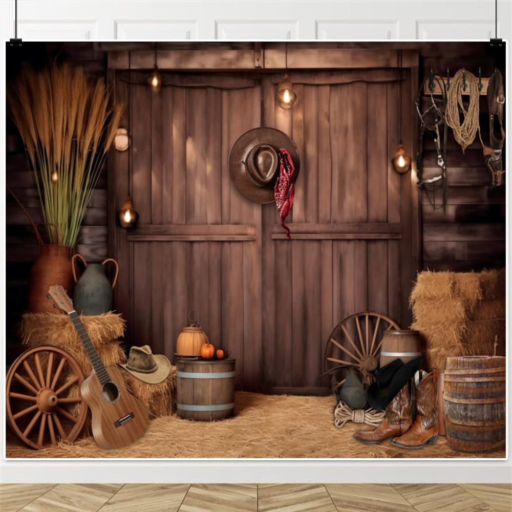 Western Cowboy Sfondo 3 x 2,4 m Wild West Barn Door Fotografia Sfondo per decorazioni per feste a tema western Cowboy Baby Shower Compleanno Decorazioni Banner Country Rodeo Sfondo Decor