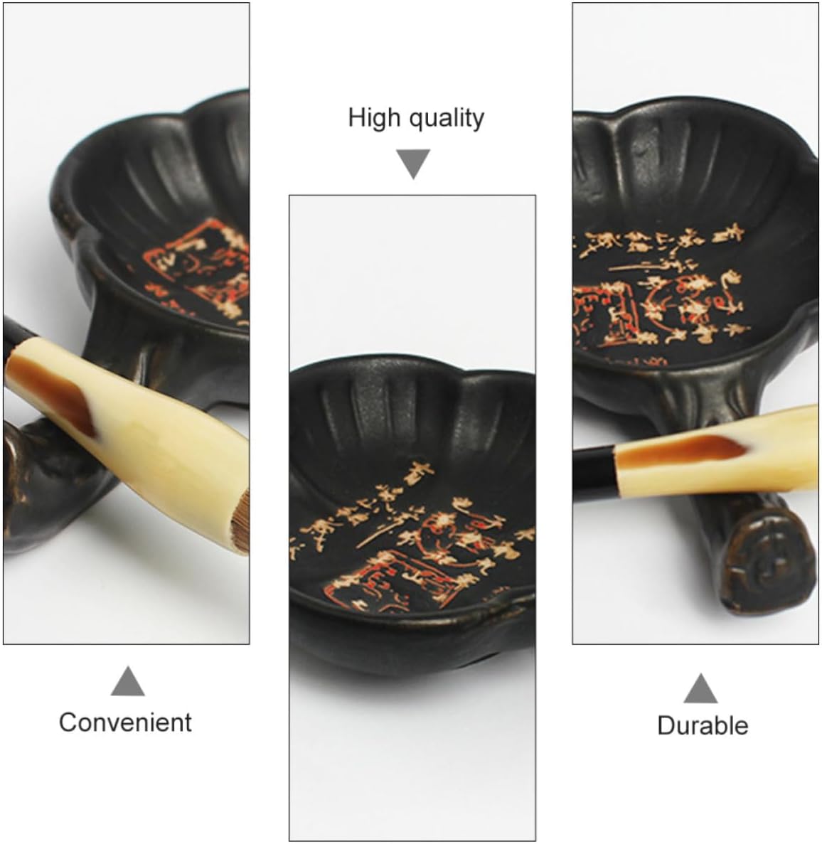 MAGICLULU 2pcs Ceramic Ink Plate Flower Shaped Calligraphy Ink Dish with Smooth Surface and Handle Design for Painting and Calligraphy Use Black Floral Design for Students and Beginners