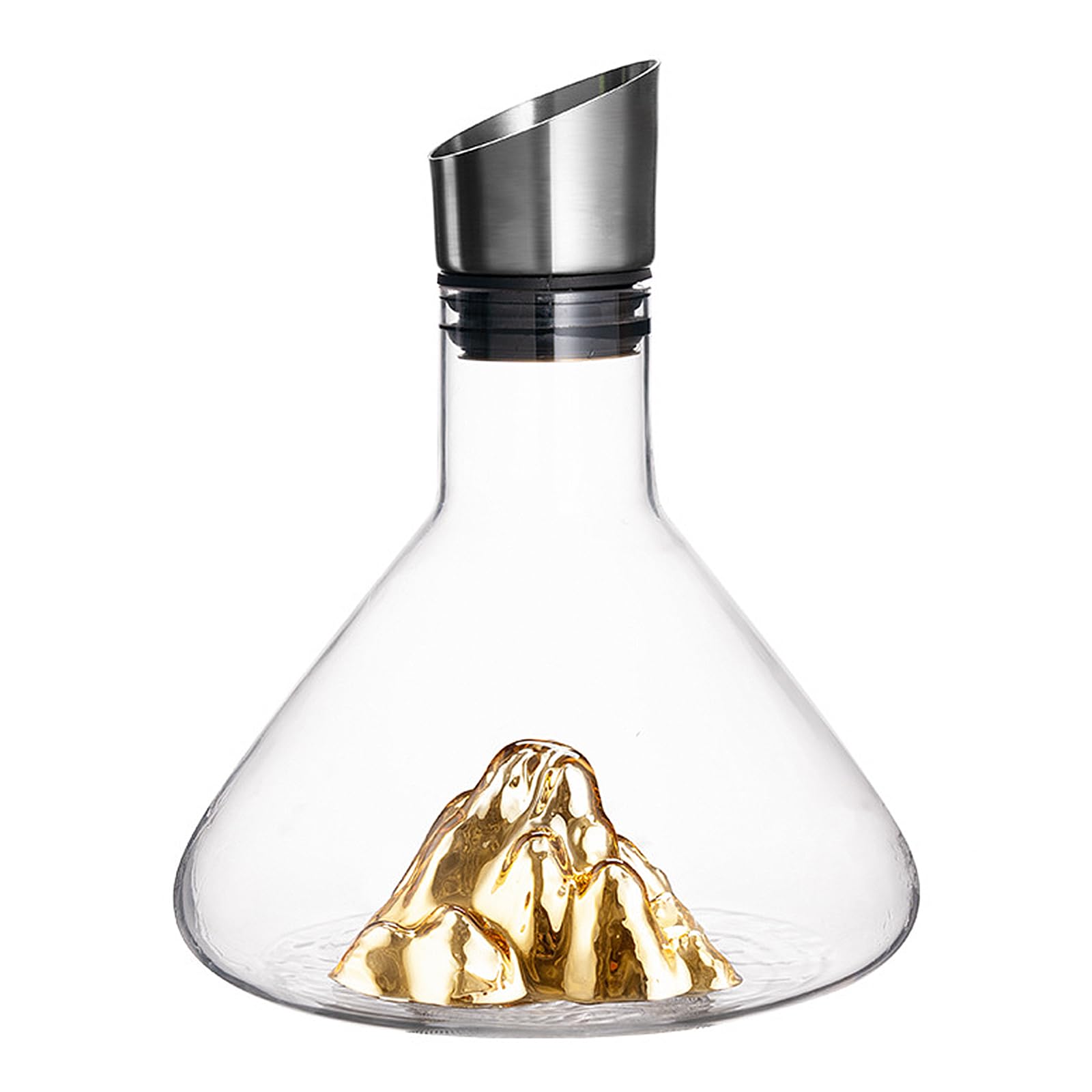 Kit de décanteur de vin avec filtre aérateur, décanteur de vin rouge 1,5 l, sans plomb, accessoires de vin soufflé à la main, aérateur de vin transparent Iceberg Design (doré)