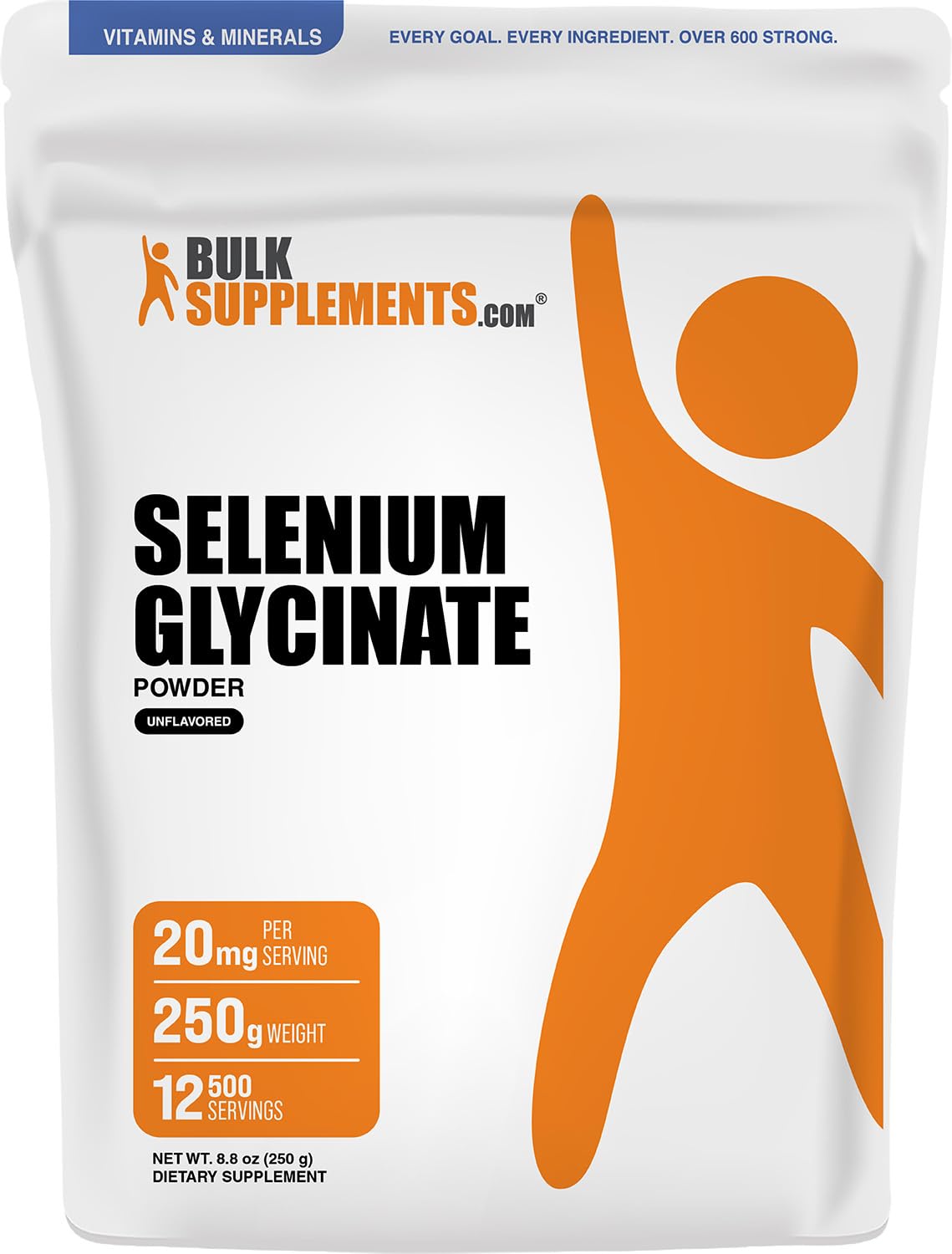 BulkSupplements.com Selenium Glycinate Powder - Selenium 200mcg, Mineral Supplement - Essential Trace Mineral & Gluten Free, 20mg per Serving, 250g (8.8 oz) (Pack of 1) 8.8 Ounce (Pack of 1)