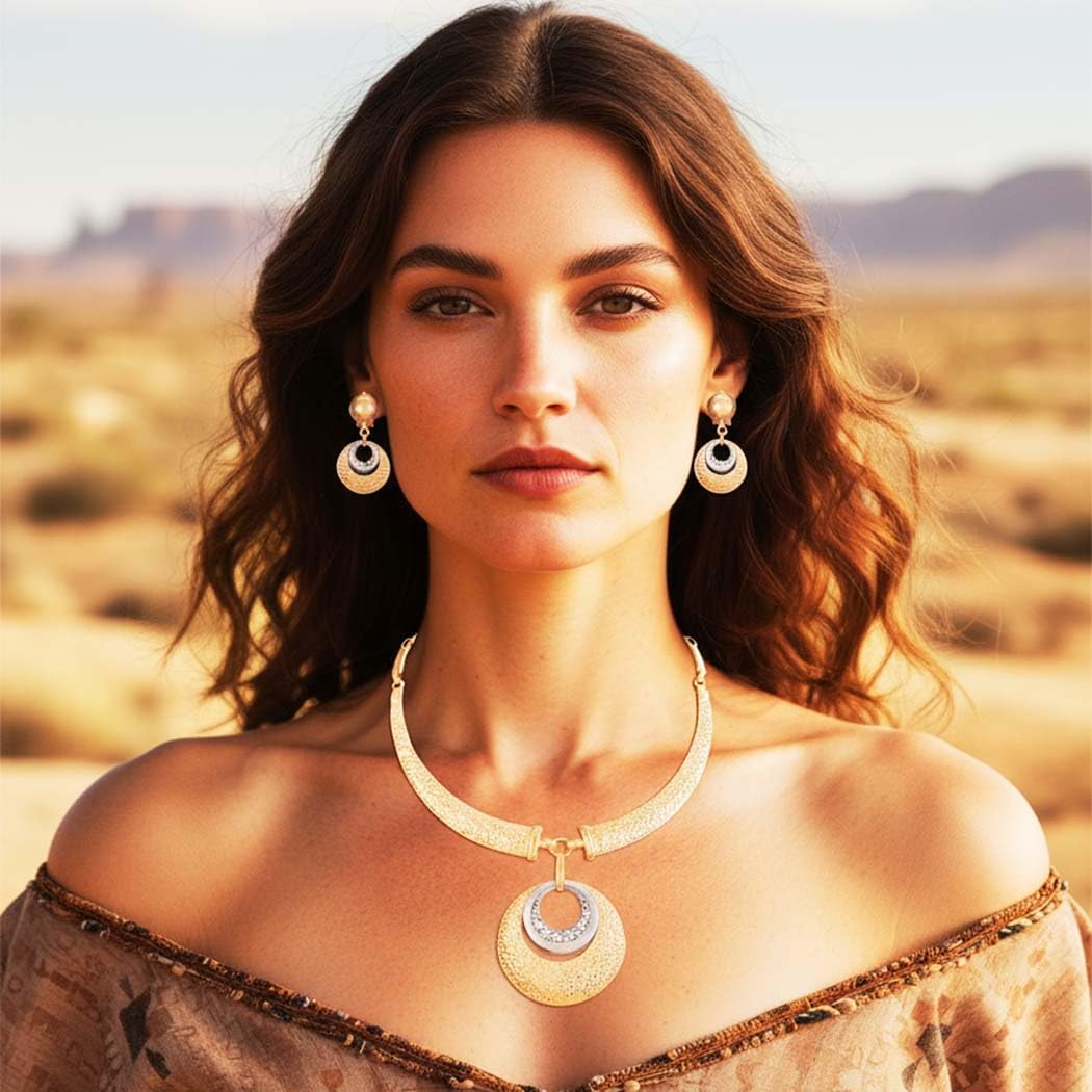 Unicra Gold Jewelry Sets Chunky Necklace Earrings Set Fashion Indian Statement Costume Jewelry Set for Women - Image 5