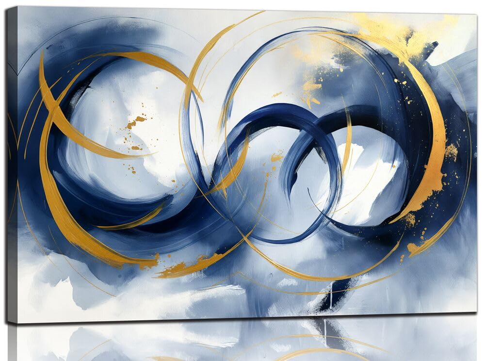 DONGYOUJI Abstract Navy Blue and Gold Canvas