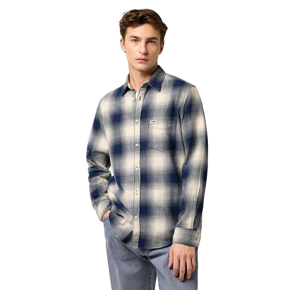 Wrangler Men's 1 Pkt Indigo Shirt, Blue (Dusty Blue), L