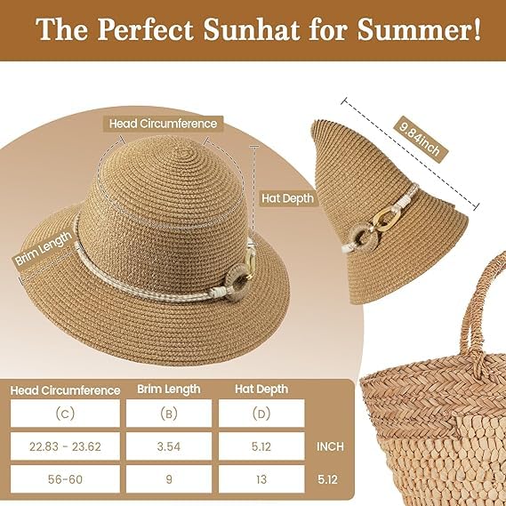 Image of Sun Beach Hats for Women,Wide Brim Straw Hats Womens with Chin Strap, Foldable Woven Sun Hat UV Protection