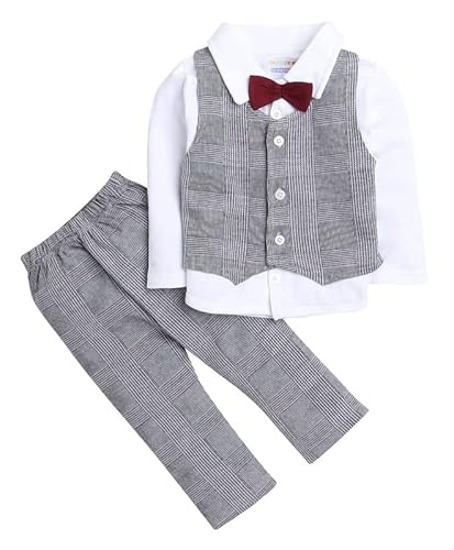 BUMZEE Grey & White Boys Shirt Waistcoat & Pant Set With Applique Bow For Rs. 463 @ 73 % BUMZEE Grey & White Boys Shirt Waistcoat & Pant Set With Applique Bow For Rs. 463 @ 73 %