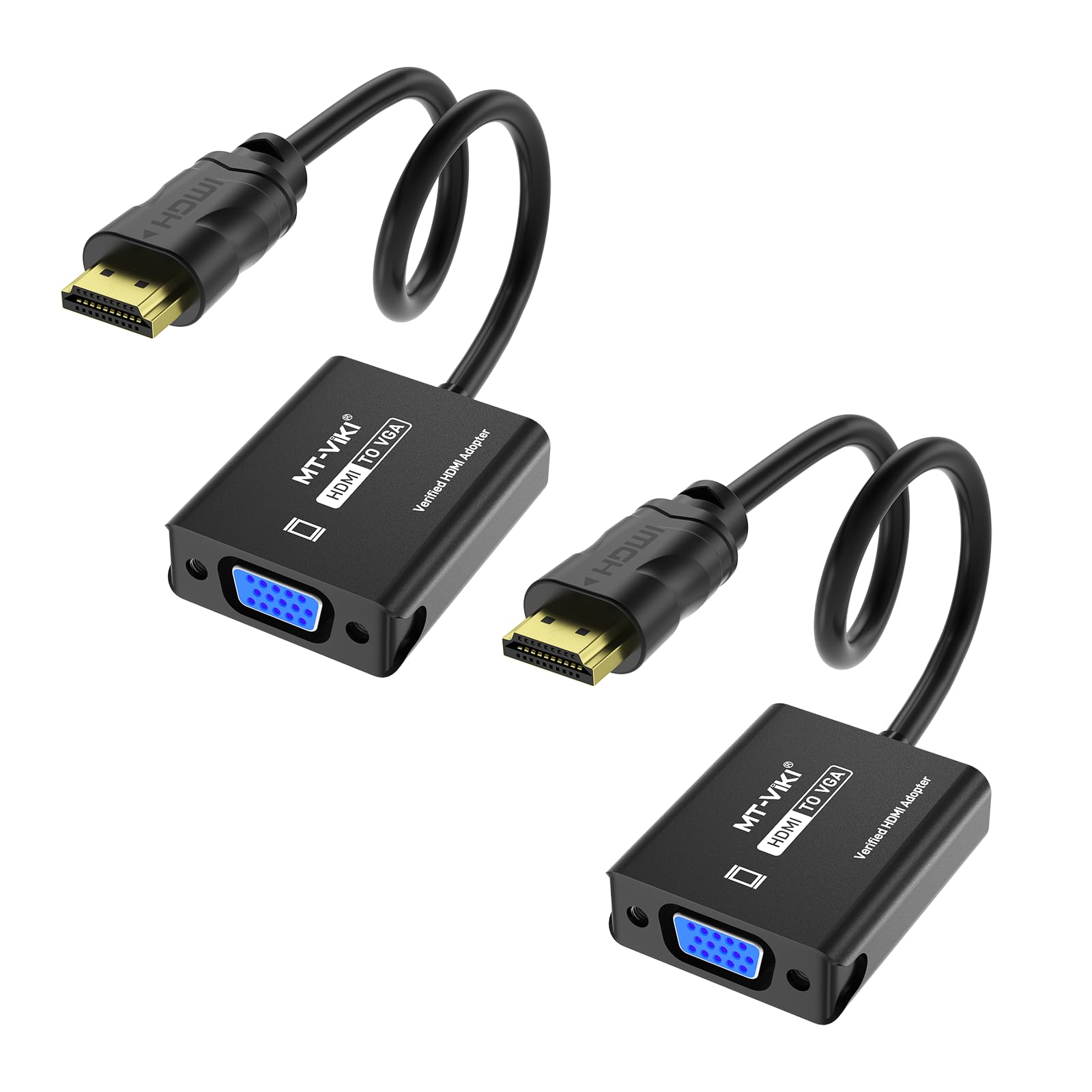 MT-VIKI HDMI to VGA Adapter, Gold-Plated HDMI Converter Male to Female, Compatible for Computer, Desktop, Laptop, Monitor, Projector, HDTV, Chromebook, Raspberry Pi, Roku, Xbox (2 Pack)
