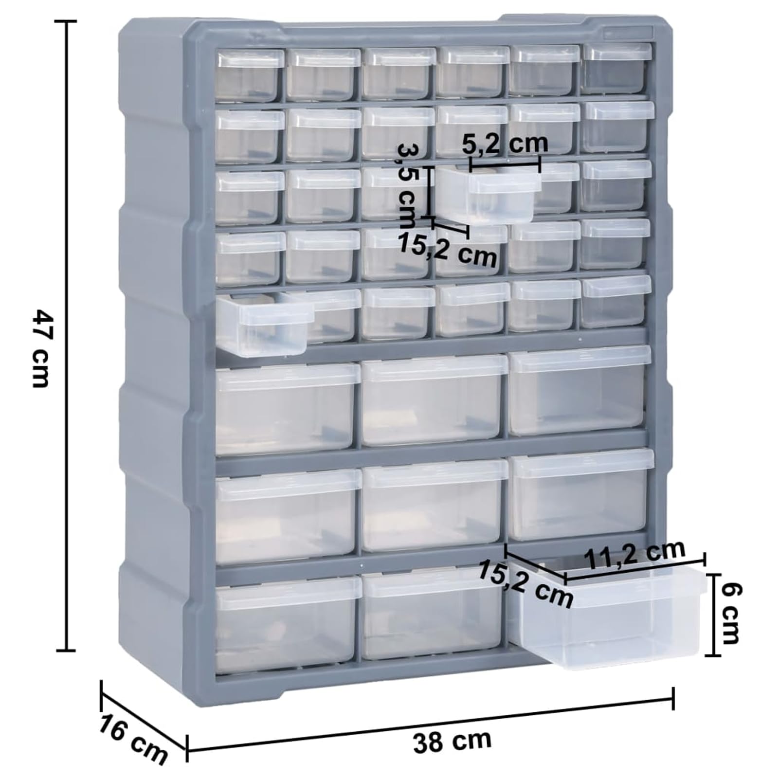 Homgoday Organizer Multi-Cassetti per Garage e Officina, 39 Cassetti in Plastica Resistente, Grigio, Dimensioni 38x16x47 cm, Ideale per Utensili e Accessori
