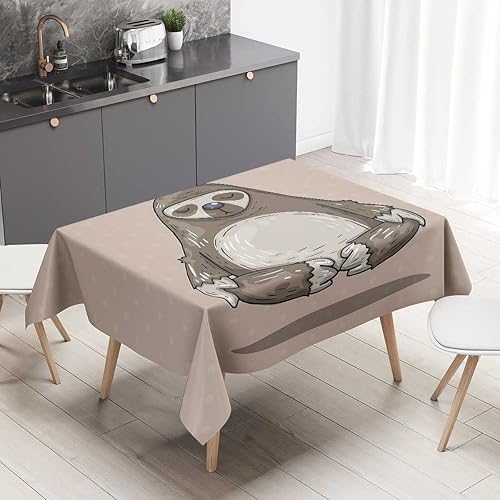 Sloth Mantel Redondo para Mesa De 4 Sillas Warm Taupe Sage Greencamping Tablecloth Wrinkle Resistant 52 X 70 Inch