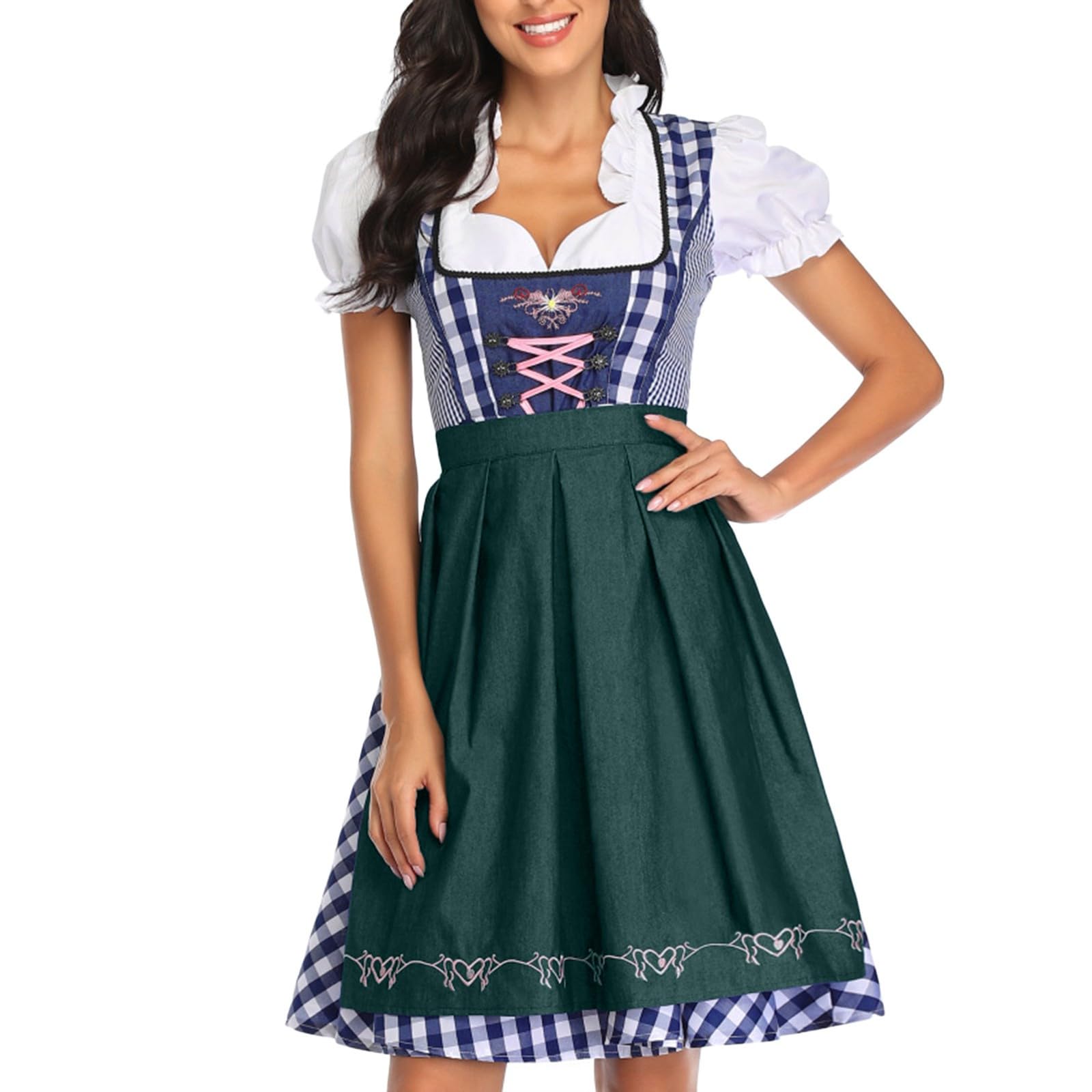 Oktoberfest - Costume tradizionale bavarese da Donna, Vestito Dirndl tedesco, taglie forti, grembiule scozzese, carnevale, Halloween, Cosplay, giochi di ruolo, Vestito Dirndl a (X4-Dark Green, XXL)