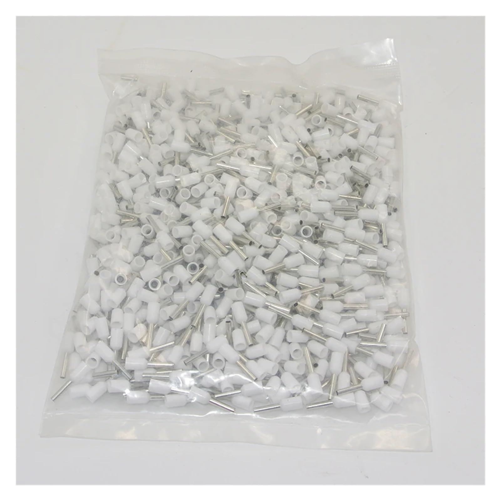 Conectores terminales tubulares E2508 con aislamiento blanco para crimpado de cables, 1000 uds