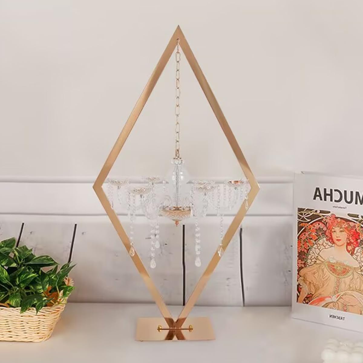 Portavelas de metal, centros de mesa de candelabro de diamante con gotas de cristal acrílico para decoración de bodas y hogar