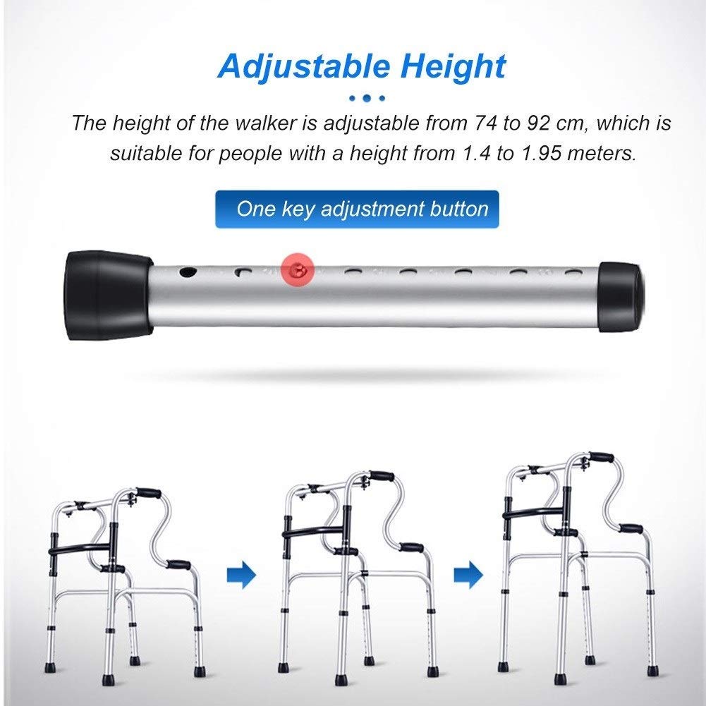 Andadores para personas mayores, asistente de paso rodante plegable de altura ajustable portátil de aluminio, para el interior exterior de la casa, carga 180 kg (400 lb) (sin ruedas) ()