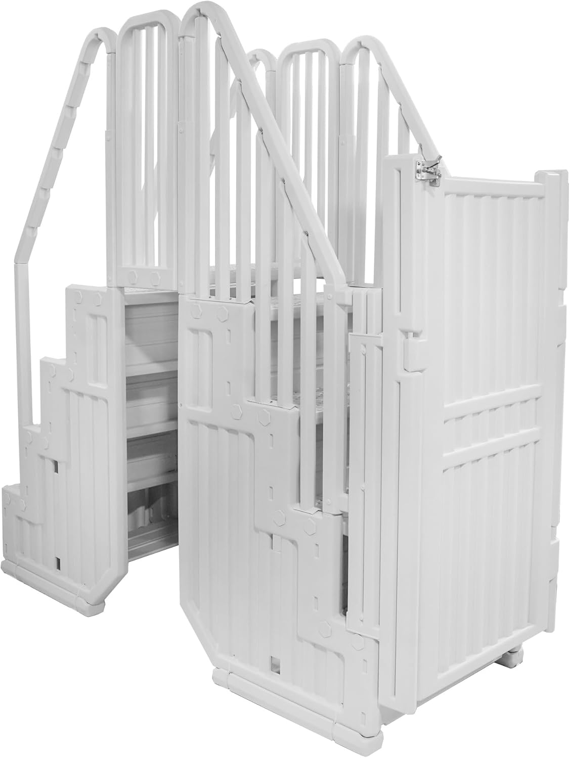 Blue Wave Above Ground Pool Steps with Gate and Bridge - Heavy Duty Stairs with Dual Handrails, 350-lb Capacity - Freestanding for 48 to 54 Inch Deep Pools, No Deck Required