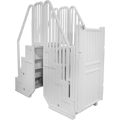 Blue Wave Above Ground Pool Steps with Gate and Bridge - Heavy Duty Stairs with Dual Handrails, 350-lb Capacity - Freestanding for 48 to 54 Inch Deep Pools, No Deck Required