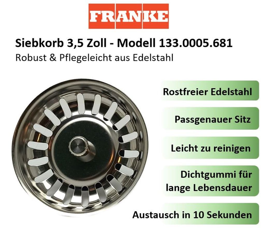 FRANKE Siebkörbchen Handbetätigung/Restebecken / 3 1/2 Zoll Siebkorb/ab Baujahr 99 / Ersatzteil Siebkörbchen