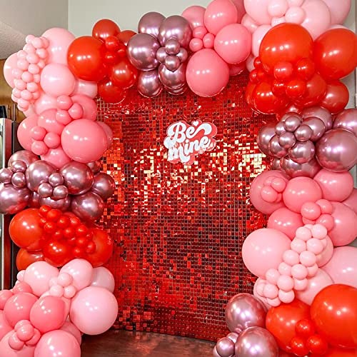 Image of COKAOBE Red Shimmer Wall Backdrop, 24PCS Square Sequin Shimmer Backdrop Panel, Photo Backdrops for Birthday, Anniversary, Wedding, Graduation & Bachelorette Party Decoration