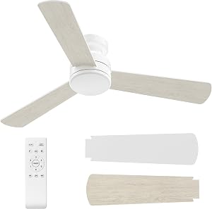 Ceiling Fans with Lights, 42" Modern Low Profile Ceiling Fan with Light and Remote Control, 3CCT, 6 Speeds Reversible DC Motor, Noiseless, White LED Ceiling Fan for Bedroom, Living, Indoor/Outdoor Use