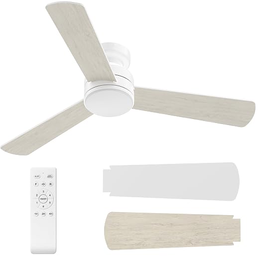 Ceiling Fans with Lights, 42" Modern Low Profile Ceiling Fan with Light and Remote Control, 3CCT, 6 Speeds Reversible DC Motor, Noiseless, White LED Ceiling Fan for Bedroom, Living, Indoor/Outdoor Use