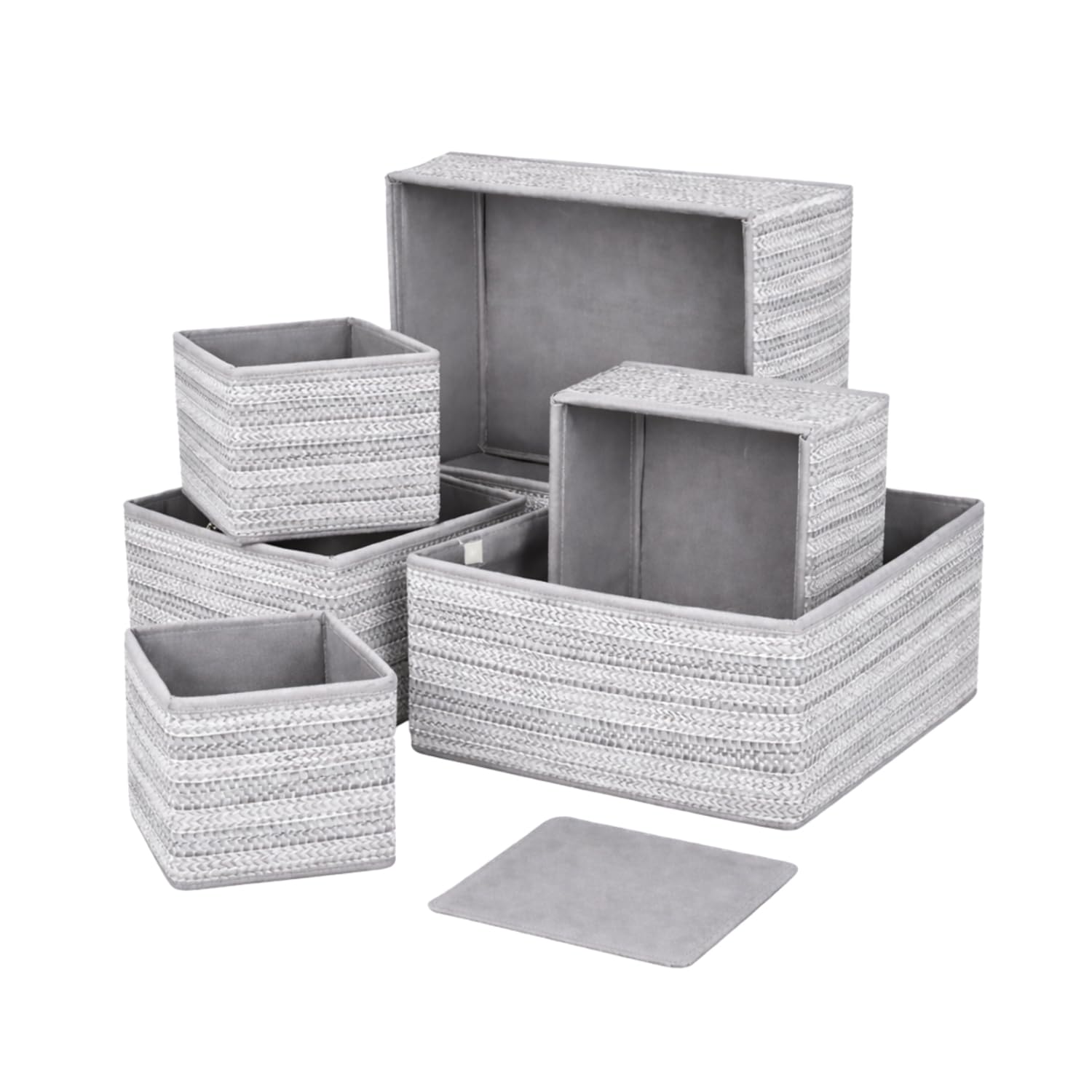 DALUCI 6 Piece Foldable Clothing Storage Box Set | Cube Storage Bins and Dividers for Wardrobe Cloth Organizer for Storage Cupboard and Drawer Organizers for Shirts Pants Underwear Bras Socks (Grey)
