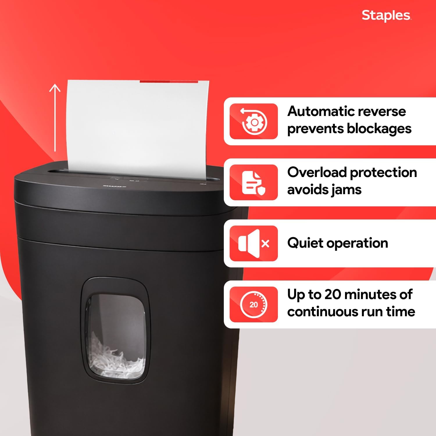 Staples 12-Sheet Micro-Cut Paper Shredder, High-Security, Shreds Credit Cards, for Home & Office, Anti-Jam, Black