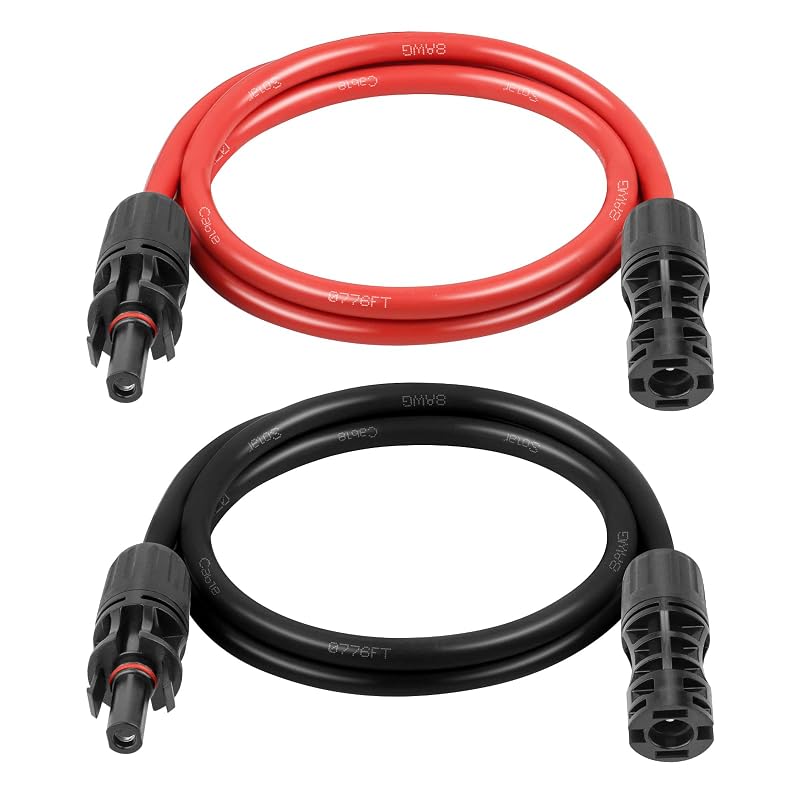 Cabo de extensão para painel solar MOOKEERF 8AWG com conectores MC4, 0,91 m, vermelho e preto, 2 unidades