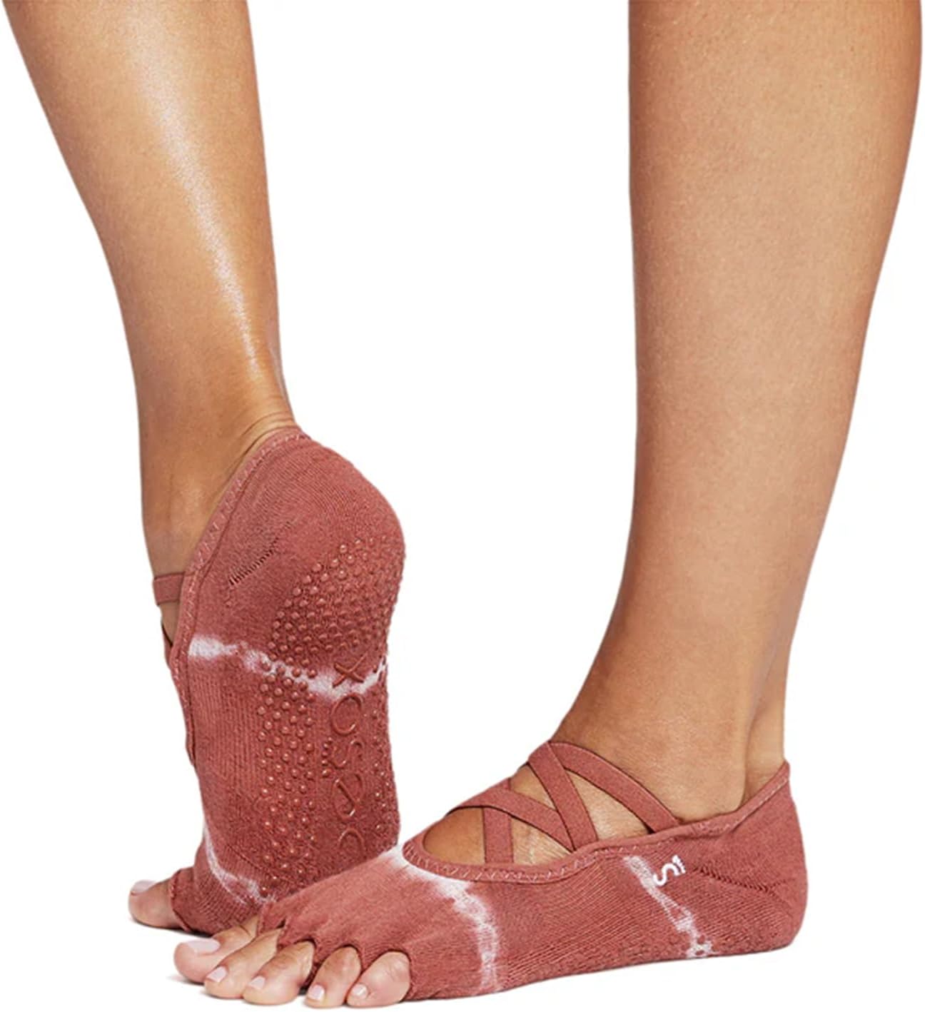 toesox Women's Cotton Crew Toe Socks with Grip – Long Half Toe Socks for Women, Five Finger Design for Yoga, Barre & Pilates