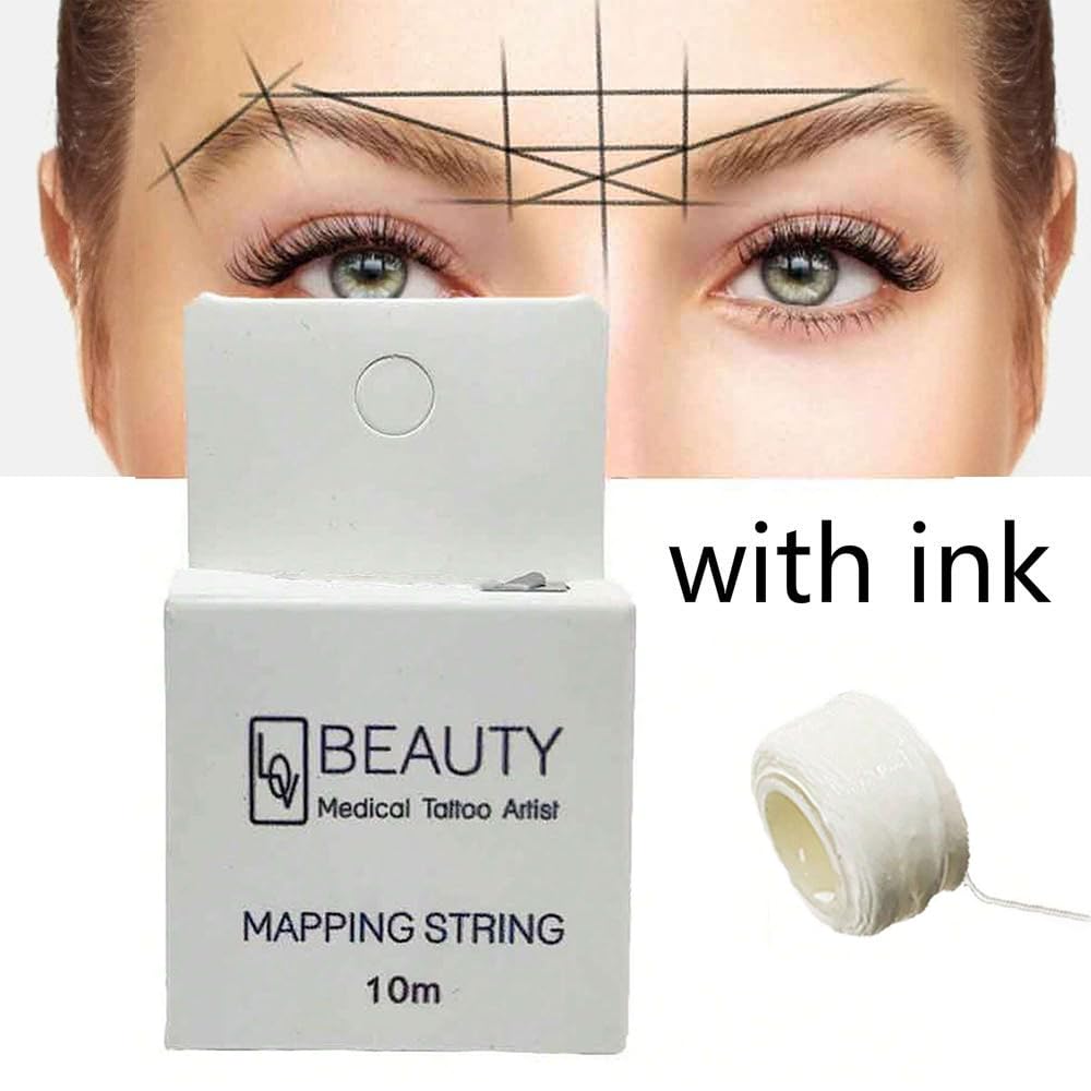 Pre-Inked Brow Mapping String for Microblading Eyebrow Marker Thread Tattoo PMU Microblading string Measuring Tool for Marking Symmetrical Eyebrows (white Pre-Inked (2 Pack))