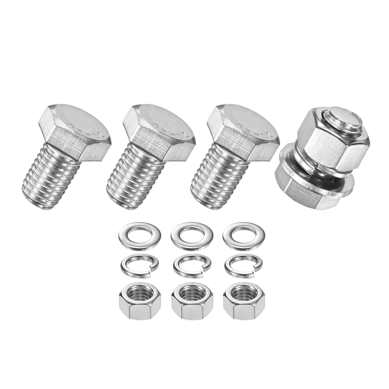 M METERXITY 4-Pack Hex Head Screw Bolt with Nuts Flat & Lock Washers M12x20mm Stainless Steel Bolts and Nuts Kit Fully Threaded Metric Bolt Assortment for Equipment/Machinery