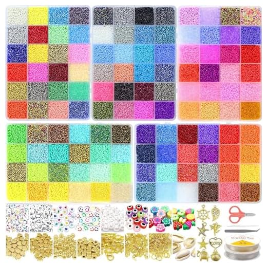 54000pcs Glass Seed Beads for Jewelry Making Kit, 120 Colors 2mm Small Beads Kit Bracelet Beads with Letter Evil Eye Beads Jump Rings & Charms Pendants for Bracelets Making, DIY, Art and Craft